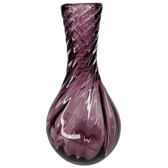 Vintage Hand Blown Purple Glass Swirl Vase Handmade in Poland Flower Bud 5.5"x2" - Picture 1 of 13